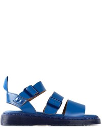 Sandales plates en cuir bleues Dr. Martens