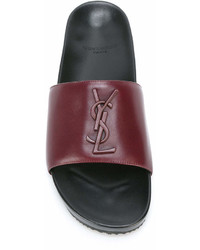 Sandales plates en cuir bordeaux Saint Laurent