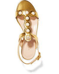 Sandales plates en cuir dorées Gucci