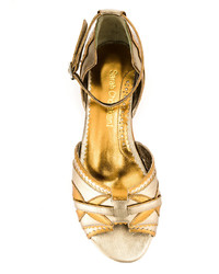 Sandales plates en cuir dorées Sarah Chofakian