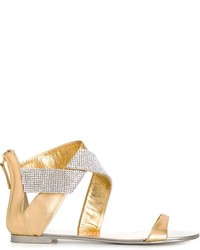 Sandales plates en cuir dorées Giuseppe Zanotti Design
