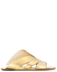 Sandales plates en cuir dorées Marsèll