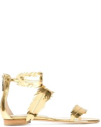 Sandales plates en cuir dorées Oscar de la Renta