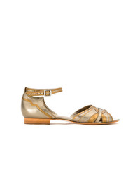 Sandales plates en cuir dorées Sarah Chofakian