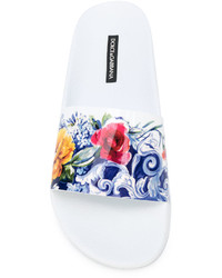 Sandales plates en cuir imprimées blanches Dolce & Gabbana