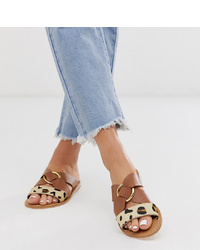 Sandales plates en cuir imprimées léopard beiges ASOS DESIGN