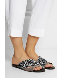 Sandales plates en cuir imprimées léopard blanches