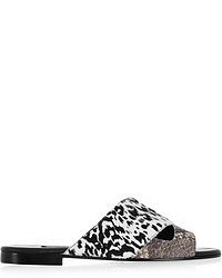 Sandales plates en cuir imprimées léopard blanches