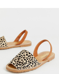 Sandales plates en cuir imprimées léopard marron clair SOLILLAS