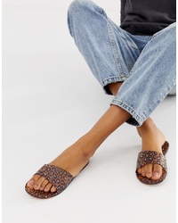 Sandales plates en cuir imprimées léopard marron ASOS DESIGN