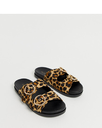 Sandales plates en cuir imprimées léopard marron Miss Selfridge