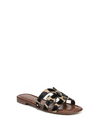 Sandales plates en cuir imprimées léopard noires