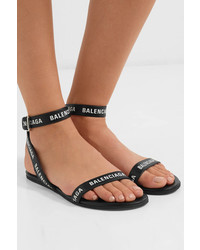 Sandales plates en cuir imprimées noires Balenciaga