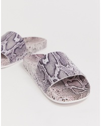 Sandales plates en cuir imprimées serpent grises ASOS DESIGN