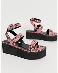 Sandales plates en cuir imprimées serpent roses SIMMI Shoes