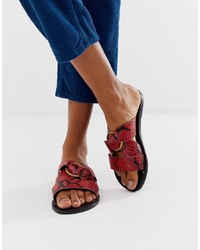 Sandales plates en cuir imprimées serpent rouges ASOS DESIGN
