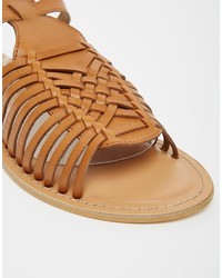 Sandales plates en cuir marron clair Asos