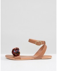 Sandales plates en cuir marron clair Asos