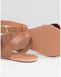 Sandales plates en cuir marron clair Asos