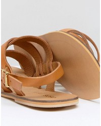 Sandales plates en cuir marron clair Asos