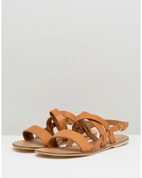 Sandales plates en cuir marron clair Asos