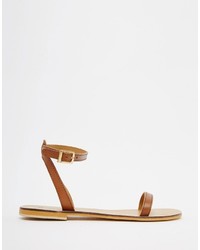 Sandales plates en cuir marron clair Asos