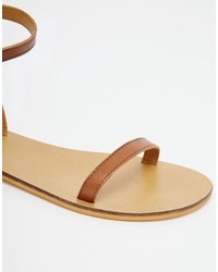 Sandales plates en cuir marron clair Asos