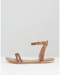 Sandales plates en cuir marron clair Asos