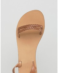 Sandales plates en cuir marron clair Asos