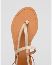 Sandales plates en cuir marron clair Asos