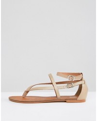 Sandales plates en cuir marron clair Asos