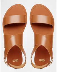 Sandales plates en cuir marron clair Asos