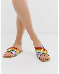 Sandales plates en cuir multicolores ASOS DESIGN