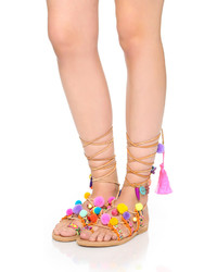 Sandales plates en cuir multicolores