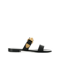 Sandales plates en cuir noir et doré Giuseppe Zanotti Design