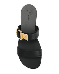 Sandales plates en cuir noir et doré Giuseppe Zanotti Design