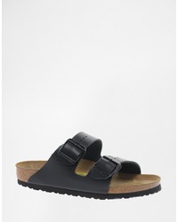 Sandales plates en cuir noires Birkenstock