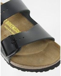 Sandales plates en cuir noires Birkenstock