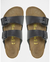 Sandales plates en cuir noires Birkenstock