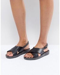 Sandales plates en cuir noires ASOS DESIGN
