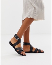 Sandales plates en cuir noires ASOS DESIGN