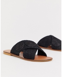 Sandales plates en cuir noires ASOS DESIGN