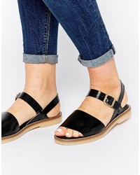 Sandales plates en cuir noires Asos