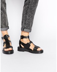 Sandales plates en cuir noires Asos