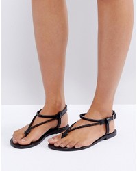 Sandales plates en cuir noires Asos