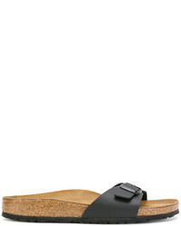 Sandales plates en cuir noires Birkenstock