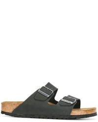 Sandales plates en cuir noires Birkenstock