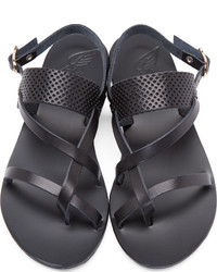 Sandales plates en cuir noires Ancient Greek Sandals