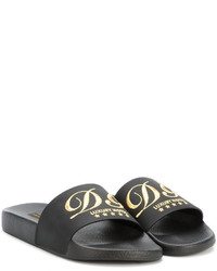 Sandales plates en cuir noires Dolce & Gabbana