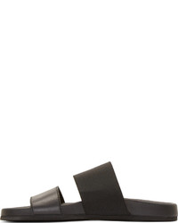 Sandales plates en cuir noires Helmut Lang